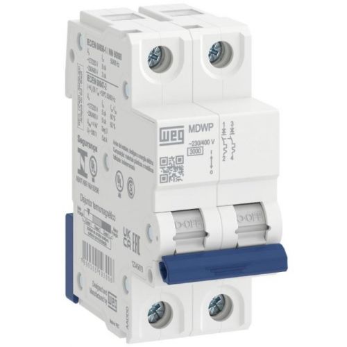 Imagem Produto DISJUNTOR DIN 2 POLOS C20 3KA/230V E 5KA/127V ICN MDWP-C20-2 - WEG