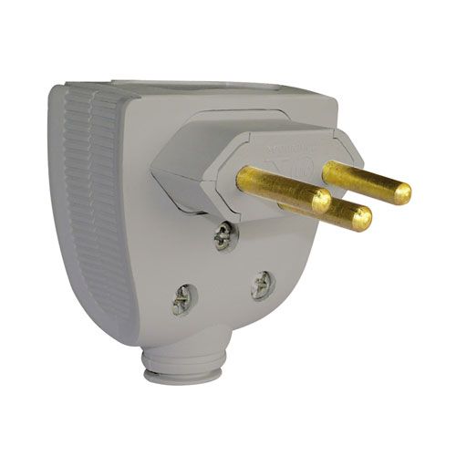 Imagem Produto PLUG MACHO TRIANGULAR SAIDA LATERAL 2P+T 10A CINZA