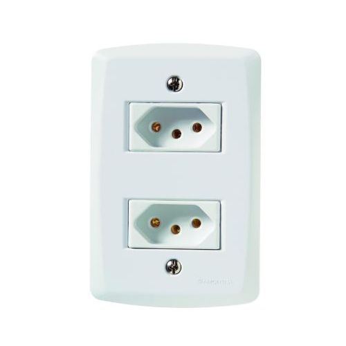 Imagem Produto TOMADA EMBUTIR DUPLA 2P+T 20A BRANCA COMPLETA LUX2 - TRAMONTINA
