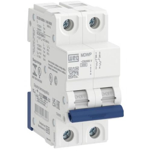 Imagem Produto DISJUNTOR DIN 2 POLOS C63 3KA/230V E 5KA/127V ICN MDWP-C63-2 - WEG