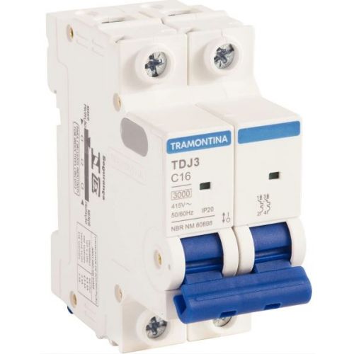 Imagem Produto DISJUNTOR DIN 2 POLOS TDJ3 C16 3KA 240/415V ICN - TRAMONTINA