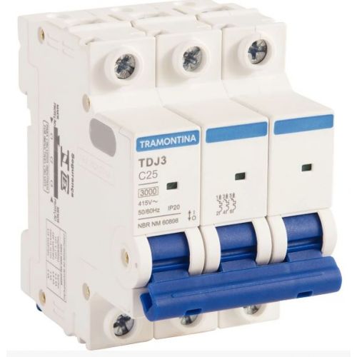 Imagem Produto DISJUNTOR DIN 3 POLOS  TDJ3 C25 3KA 240/415V ICN - TRAMONTINA
