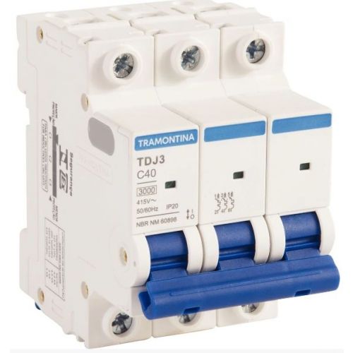 Imagem Produto DISJUNTOR DIN 3 POLOS TDJ3 C40 3KA 240/415V ICN - TRAMONTINA