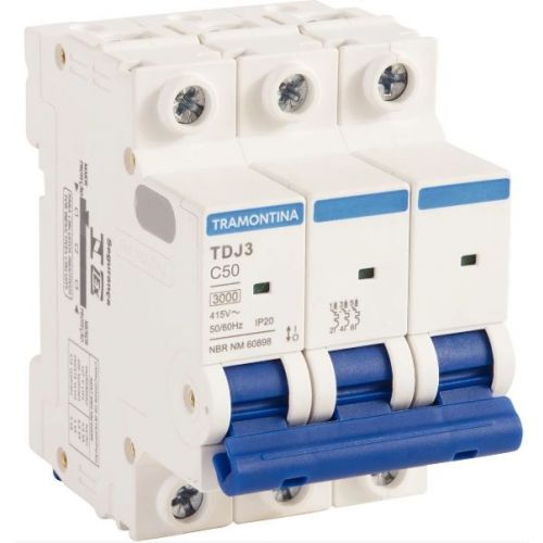 Imagem Produto DISJUNTOR DIN 3 POLOS TDJ3 C50 3KA 240/415V ICN - TRAMONTINA