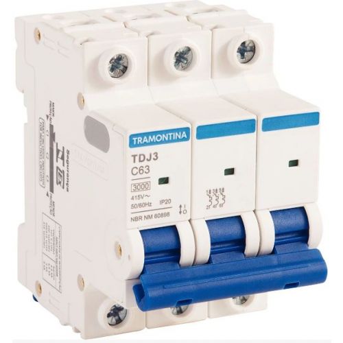 Imagem Produto DISJUNTOR DIN 3 POLOS TDJ3 C63 3KA 240/415V ICN - TRAMONTINA