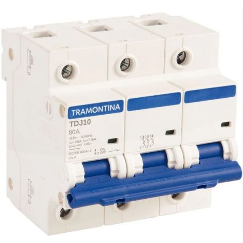 Imagem Produto DISJUNTOR DIN 3 POLOS TDJ10 C80 10KA/415V ICN - TRAMONTINA