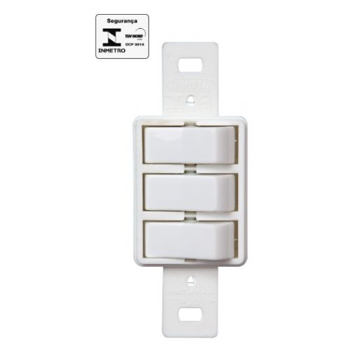 Imagem Produto INTERRUPTOR EMBUTIR 3 TECLAS PARALELAS HORIZONTAL BRANCO P/CONDULETE - LUMIBRAS