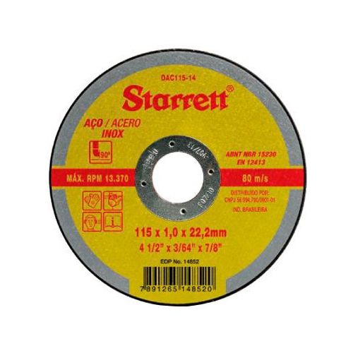 Imagem Produto DISCO CORTE ACO INOX 4,5X1MM - STARRETT