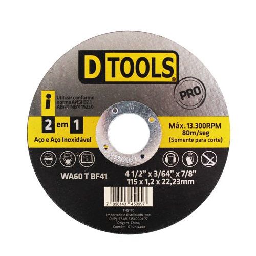 Imagem do produto DISCO CORTE ACO INOX 4,5X1,2MM - DTOOLS