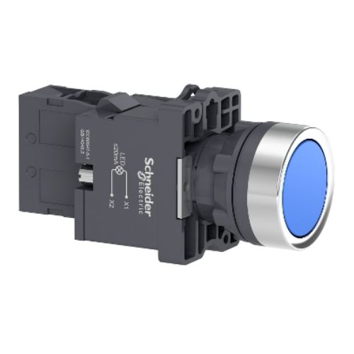 Imagem Produto BOTAO PLASTICO IMPULSO ILUMINADO 22,5 AZUL REDONDO 1NA 220VAC - SCHNEIDER INDUSTRIAL