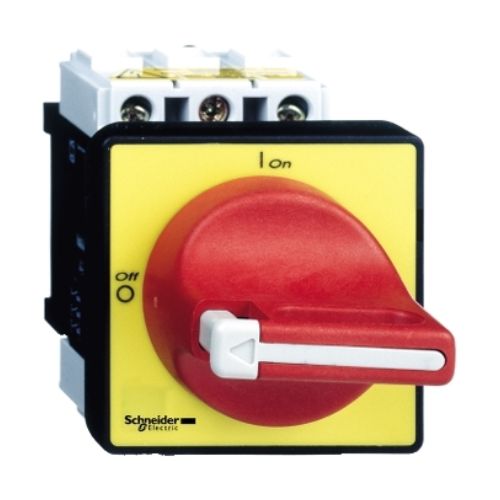 Imagem Produto INTERRUPTOR SECCIONADOR VARIO 40A MANOPLA VERMELHO/AMARELO 4 PARAFUSOS - SCHNEIDER INDUSTRIAL