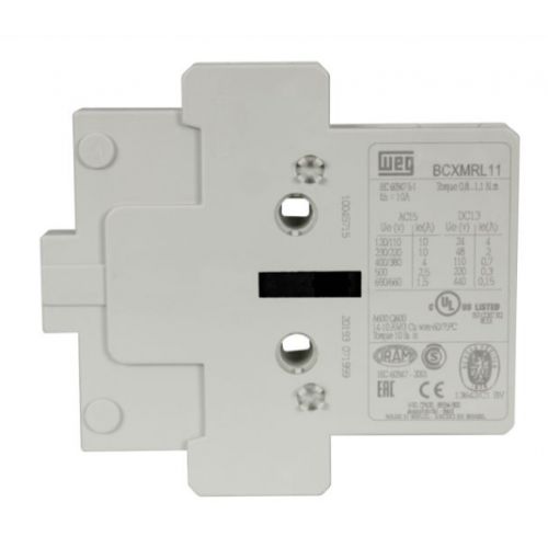Imagem Produto BLOCO CONTATO AUXILIAR P/CONTATOR CWME 1NA+1NF LATERAL - WEG
