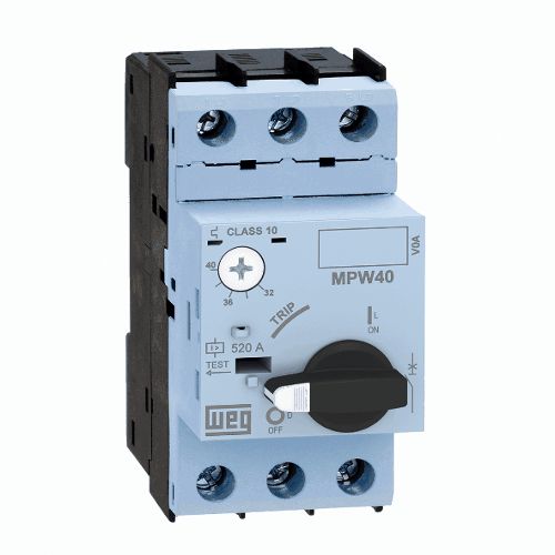 Imagem Produto DISJUNTOR MOTOR 3 POLOS 1,6-2,5A 100KA/440V MPW40-3-D025 - WEG
