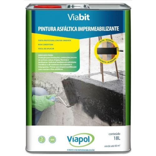 Imagem Produto PINTURA ASFALTICA IMPERMEABILIZANTE  PRETA 18 LITROS (18 KG) (VIABIT) - VIAPOL