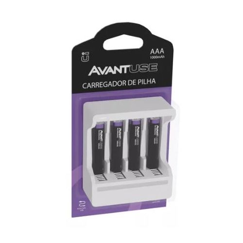 Imagem Produto CARTELA COM 4 PILHAS RECARREGAVEIS AAA + CARREGADOR (ACOMPANHA USB) - AVANT