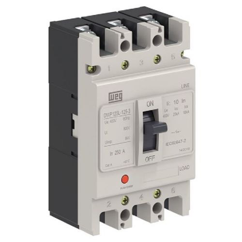 Imagem do produto DISJUNTOR CAIXA MOLDADA 3 POLOS 125A 20KA EM 400VCA DWP125L-125-3 - WEG