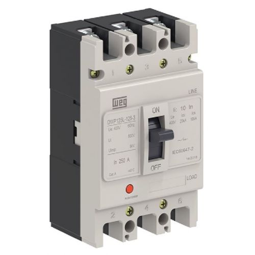 Imagem Produto DISJUNTOR CAIXA MOLDADA 3 POLOS 70A 20KA EM 400VCA DWP125L-70-3 - WEG