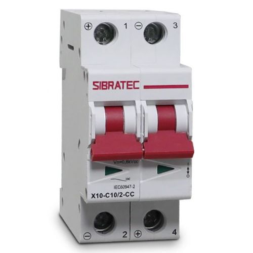 Imagem Produto DISJUNTOR DIN SISTEMA SOLAR 2 POLOS CC10 10KA CURVA C - SIBRATEC