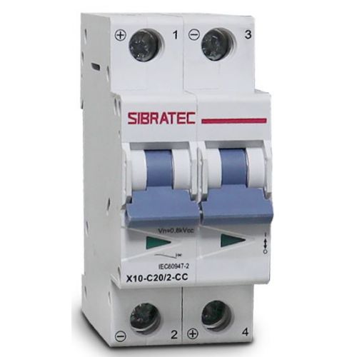 Imagem Produto DISJUNTOR DIN SISTEMA SOLAR 2 POLOS CC20 10KA CURVA C - SIBRATEC
