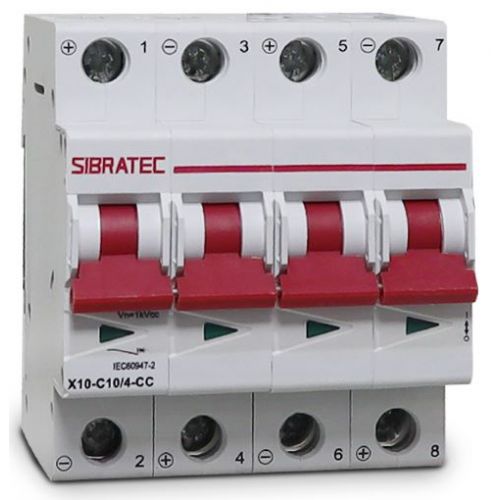 Imagem Produto DISJUNTOR DIN SISTEMA SOLAR 4 POLOS CC10 10KA CURVA C - SIBRATEC