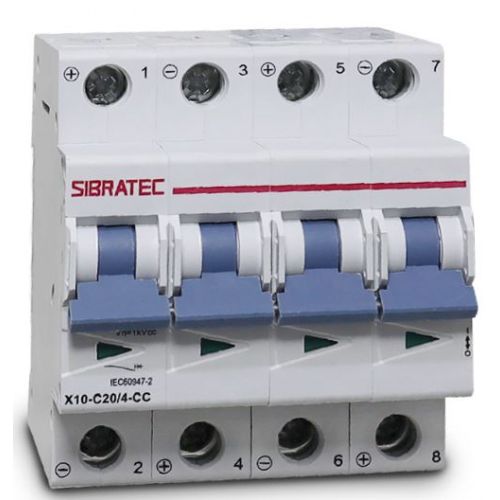 Imagem Produto DISJUNTOR DIN SISTEMA SOLAR 4 POLOS CC20 10KA CURVA C - SIBRATEC