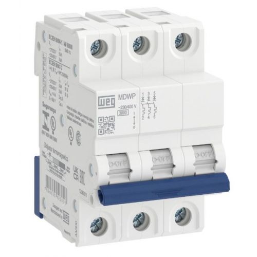 Imagem Produto DISJUNTOR DIN 3 POLOS C32 3KA/400V E 5KA/220V ICN MDWP-C32-3 - WEG