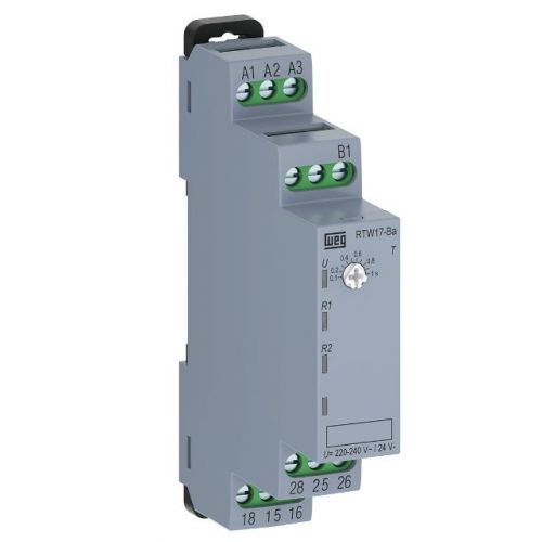 Imagem Produto RELE DE TEMPO 30/300 SEGUNDOS 24/240VCA/VCC C/RETARDO DESENERGIZAÇÃO RTW17-BA01U300SE05 - WEG