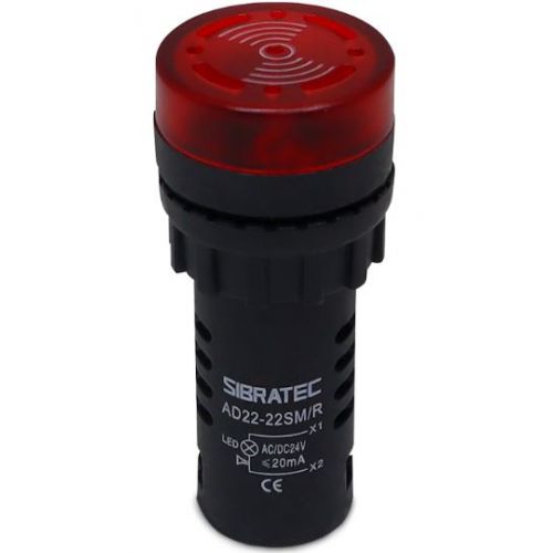 Imagem Produto SINALEIRO PLASTICO 22,0MM SONORO 24VCA/VCC VERMELHO AD22-24 - SIBRATEC