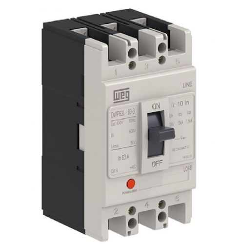 Imagem Produto DISJUNTOR CAIXA MOLDADA 3 POLOS 32A 15KA EM 400VCA DWP63L-32-3 - WEG