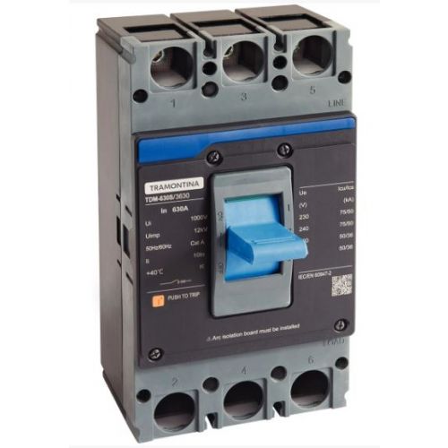 Imagem Produto DISJUNTOR CAIXA MOLDADA 3 POLOS 630A 75KA EM 220V - TRAMONTINA