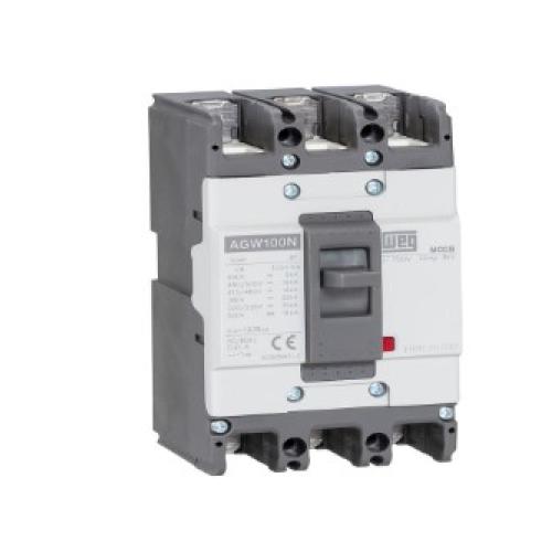 Imagem Produto DISJUNTOR CAIXA MOLDADA 3 POLOS 100A 22KA EM 380VCA AGW100N-DX100-3 - WEG