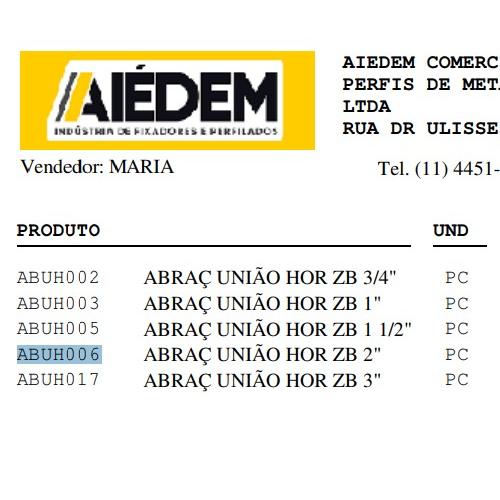 Imagem Produto ABRACADEIRA METALICA UNIAO HORIZONTAL ZB 2