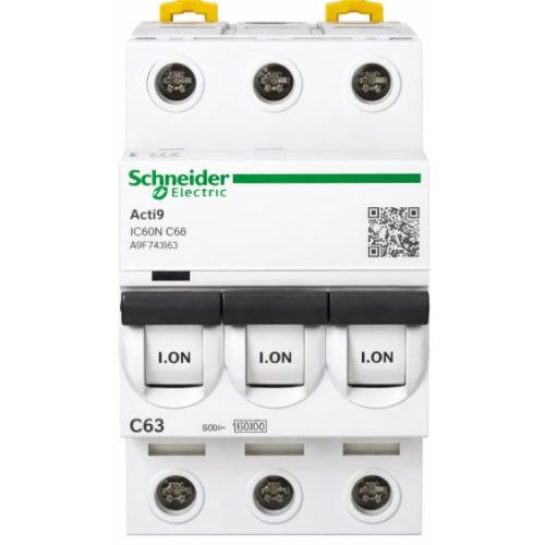 Imagem Produto DISJUNTOR DIN 3 POLOS C63 20KA 220/240VCA  ACTI9 - SCHNEIDER INDUSTRIAL