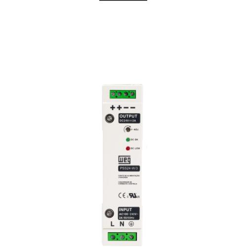 Imagem Produto FONTE ALIMENTACAO CHAVEADA 3A ENTRA 240V SAI 24VCC PSS24-W/3 - WEG