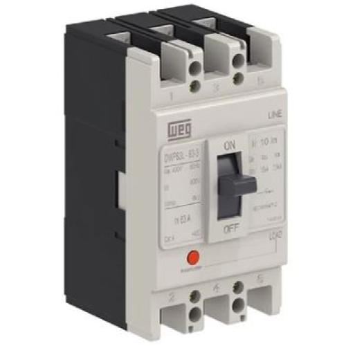 Imagem Produto DISJUNTOR CAIXA MOLDADA 3 POLOS 40A 15KA EM 400VCA DWP63L-40-3 - WEG