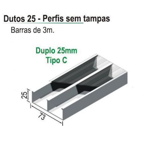 Imagem Produto CANALETA ALUMINIO DUPLA TIPO C 73X25X3000 BEGE (SEM TAMPA) - DUTOTEC