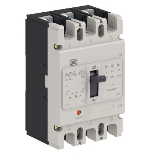 Imagem Produto DISJUNTOR CAIXA MOLDADA 3 POLOS 250A 20KA EM 400V DWP250L-250-3 - WEG