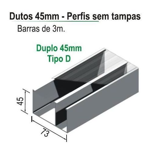 Imagem Produto CANALETA ALUMINIO DUPLA TIPO D 73X45X3000 ACABAMENTO NATURAL (SEM TAMPA) - DUTOTEC